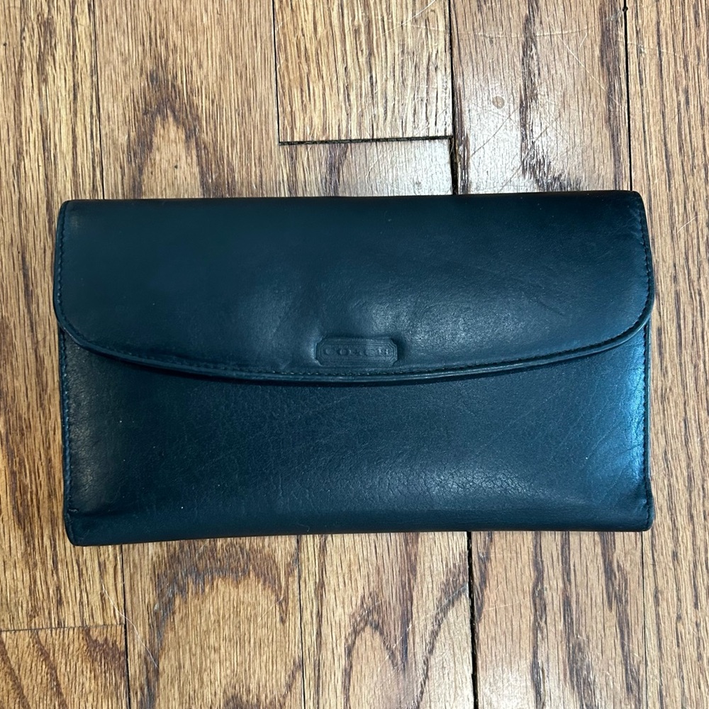 Vintage COACH Leather Wallet Snap Clutch Wallet Black Genuine Leather #4859